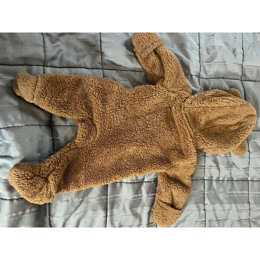 Brown Hooded Carter's One Piece Baby Snowsuit with Bear Ears and Zipper 0-3 Mo.